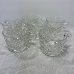VINTAGE LE SMITH GLASS PUNCH CUPS Set of 6 Diamond Cut‎ with Handles